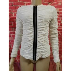 Pete Collection Ivory Thin Women's Sweater Top Front zipper Size Small